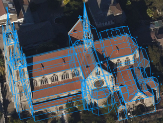 Screen grab of church being rendered in Google Building Maker